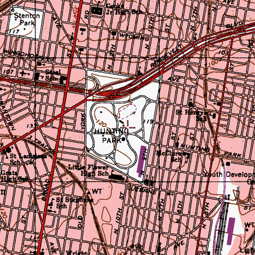 Topographic Map of Hunting Park, PA