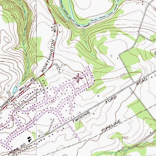 Topographic Map of Worthington Mill Farms, PA