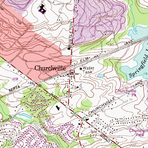 Topographic Map of Churchville Station, PA
