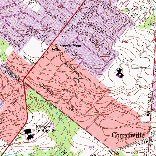 Topographic Map of Churchville Manor, PA