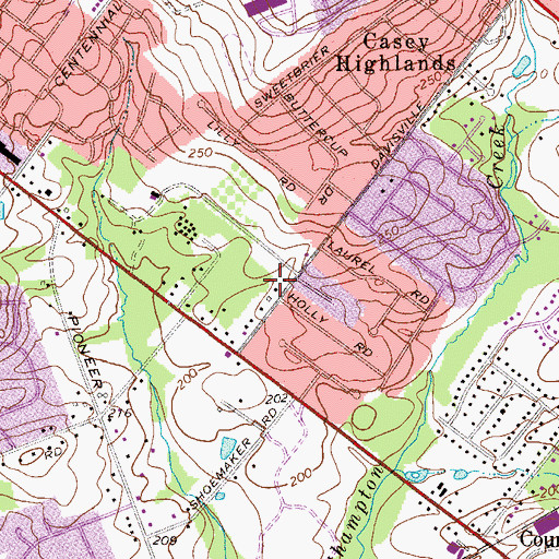 Topographic Map of Casey Hills, PA