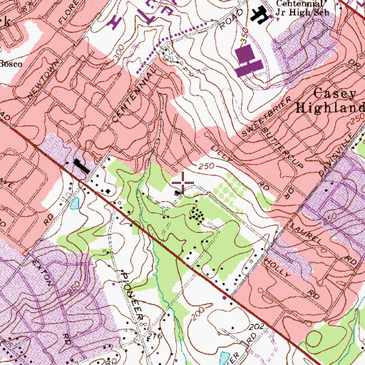 Topographic Map of Centennial Hills, PA