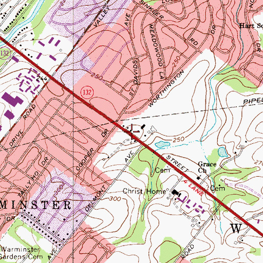 Topographic Map of Tudor Square Shopping Center, PA