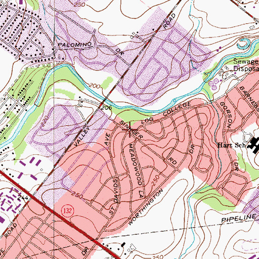 Topographic Map of Meadow Wood, PA
