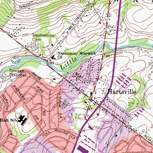 Topographic Map of Hartsville Manor, PA