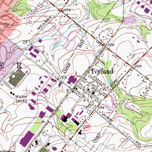 Topographic Map of Hunter Industrial Park, PA