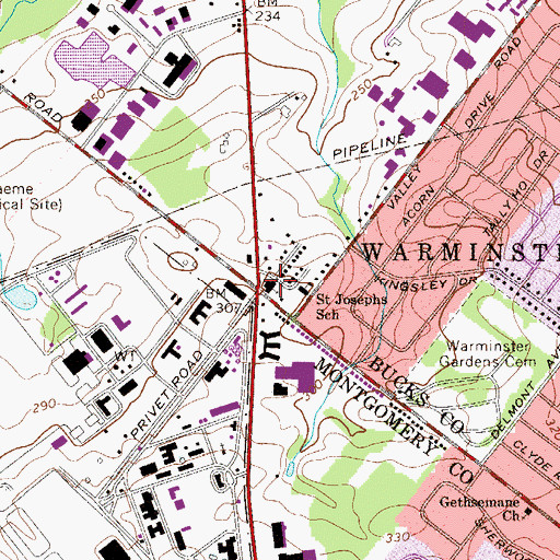 Topographic Map of Saint Josephs Catholic Church, PA