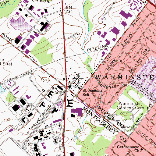 Topographic Map of Willow Farms, PA