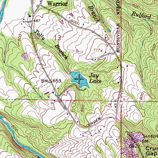 Topographic Map of Jay Lake, AL
