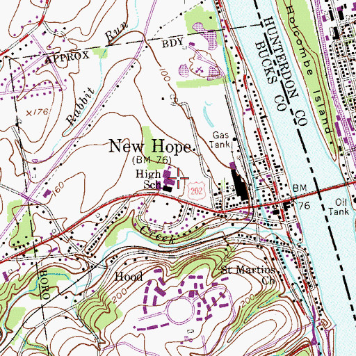 Topographic Map of New Hope Solebury High School, PA