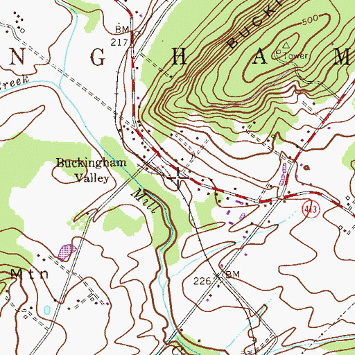 Topographic Map of Buckingham Valley Station, PA