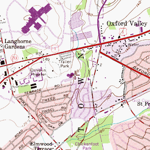 Topographic Map of Pearl S Buck Elementary School, PA
