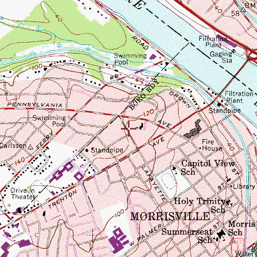 Topographic Map of Morrisville Junior Senior High School, PA