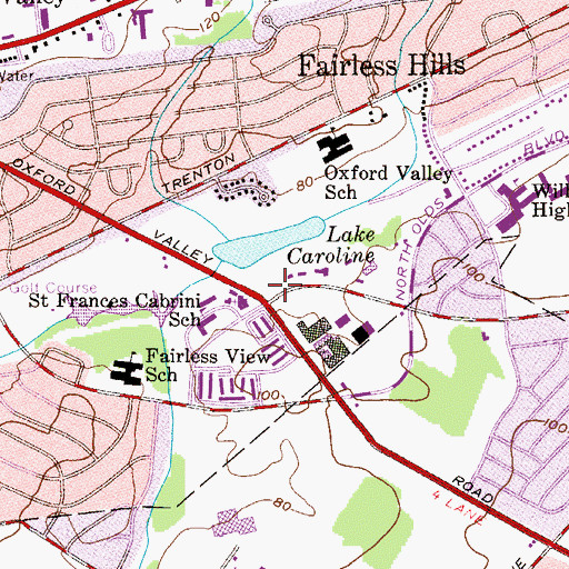 Topographic Map of Oxford Valley Park, PA