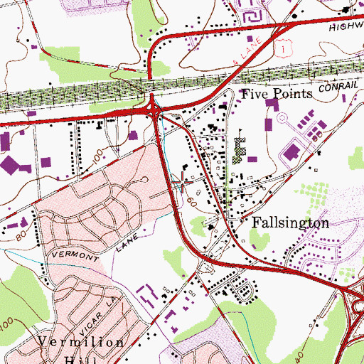 Topographic Map of Fallsington County Park, PA