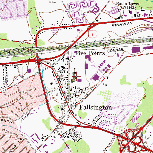 Topographic Map of Fallsington Elementary School, PA