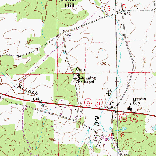 Topographic Map of Jenning Chapel, AL