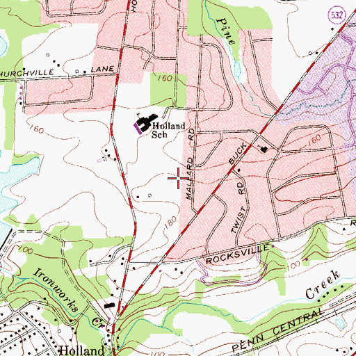 Topographic Map of Holland Farms, PA