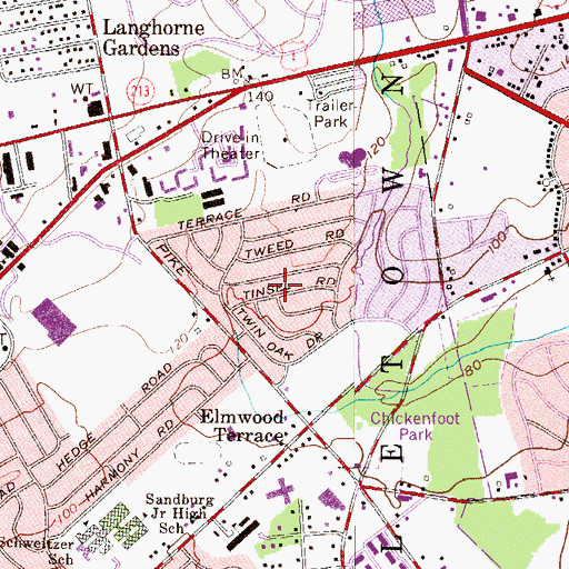 Topographic Map of Twin Oaks, PA