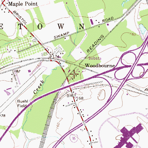 Topographic Map of Woodbourne Station, PA