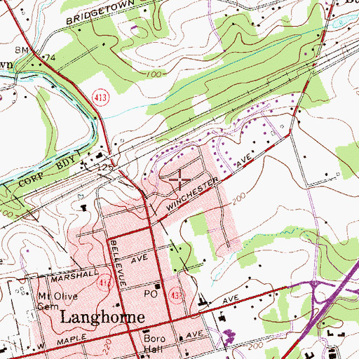 Topographic Map of Langhorne Crest, PA