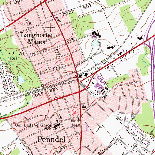 Topographic Map of Langhorne Station, PA