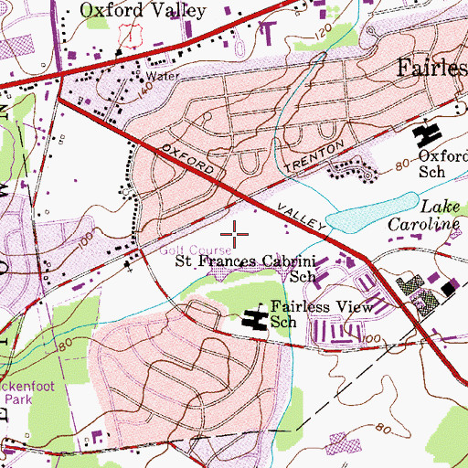 Topographic Map of Oxford Valley Golf Course, PA