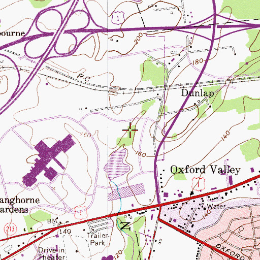 Topographic Map of Sesame Place Amusement Park, PA