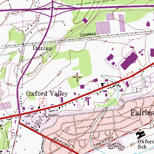 Topographic Map of Oxford Valley Heights, PA