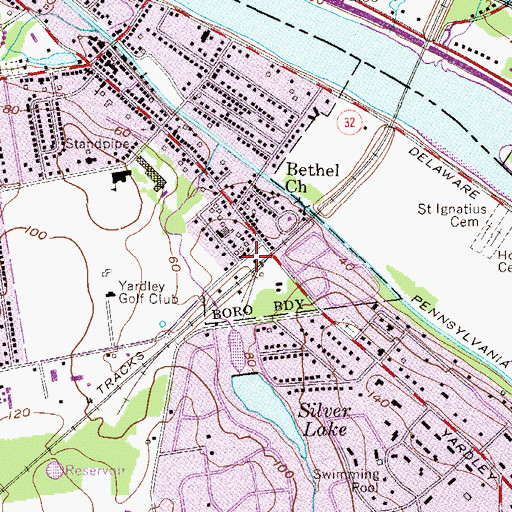 Topographic Map of Yardley Station, PA
