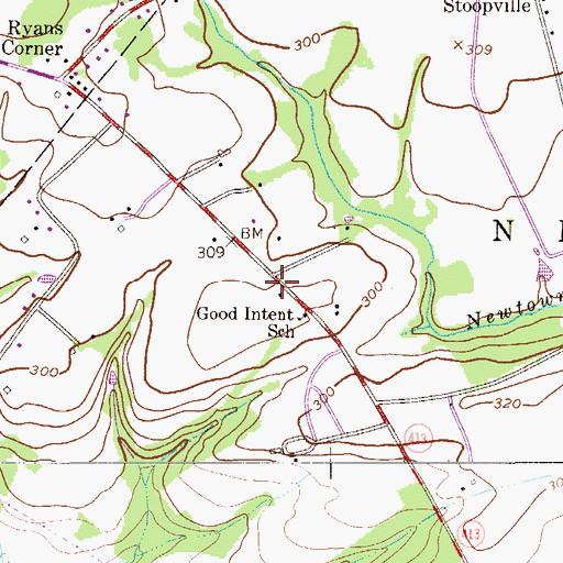 Topographic Map of Newtown Friends Church, PA