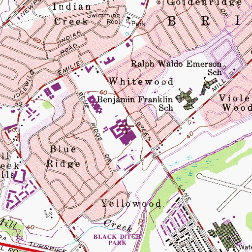 Topographic Map of Levittown Public Recreation Association Park, PA