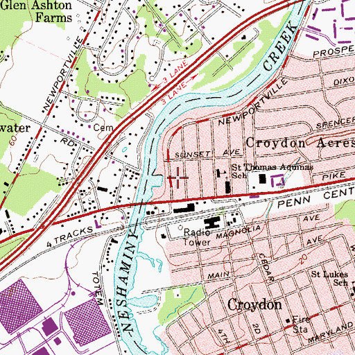 Topographic Map of Croydon Mannor, PA