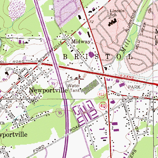 Topographic Map of Newportville Gardens, PA