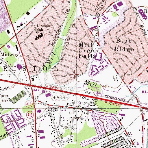 Topographic Map of Mill Creek Falls, PA