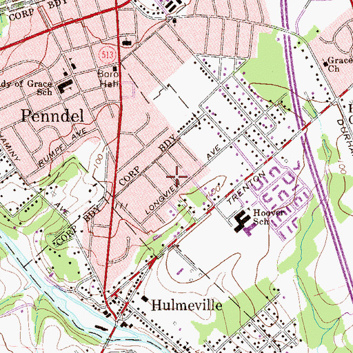 Topographic Map of Langhorne Gables, PA