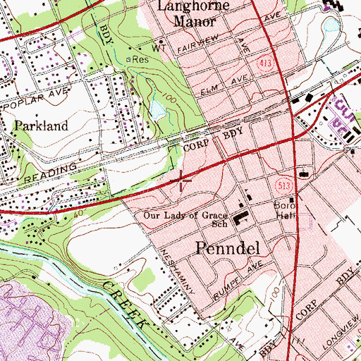 Topographic Map of The Meadows, PA