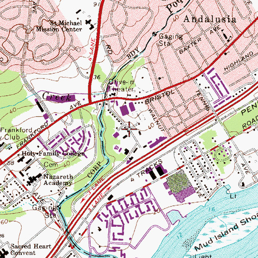 Topographic Map of Andalusia, PA