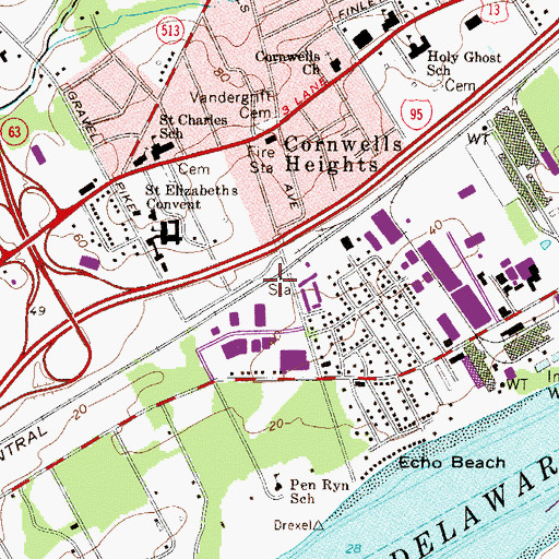 Topographic Map of Cornwells Heights Station, PA
