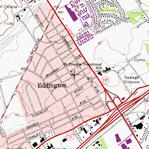 Topographic Map of Broadwood Shopping Center, PA