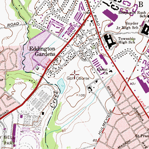 Topographic Map of Cornwells Golf Course, PA