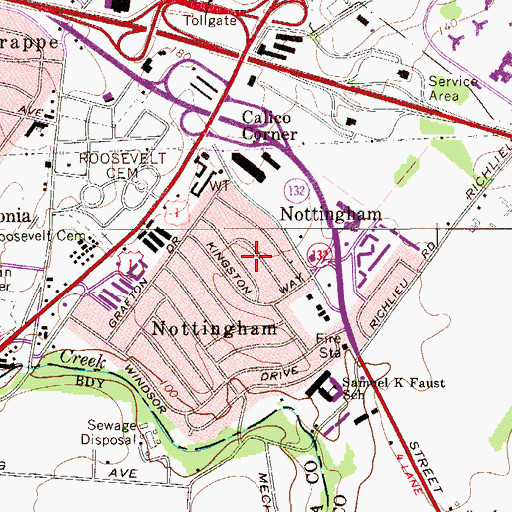 Topographic Map of Richlieu Gardens, PA