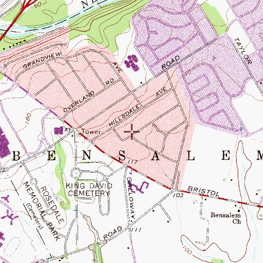 Topographic Map of Belmont Hills, PA