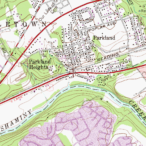 Topographic Map of Parkland Station, PA