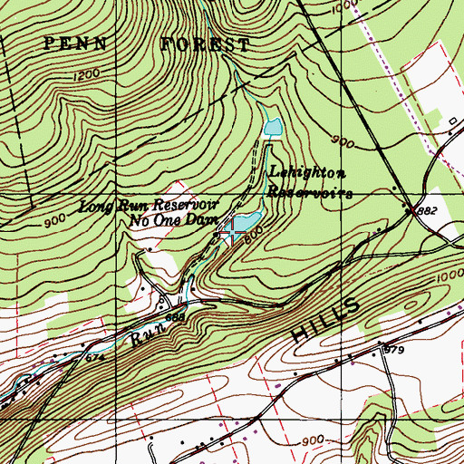 Topographic Map of Number One Dam, PA