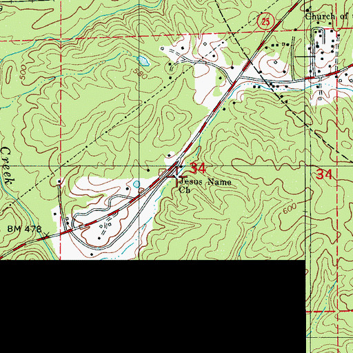 Topographic Map of Jesus Name Church, AL