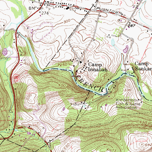 Topographic Map of Camp Innabah Dam, PA