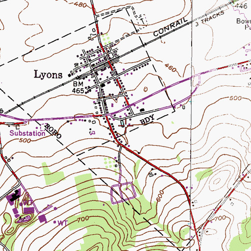Topographic Map of Lyons Station Dam, PA