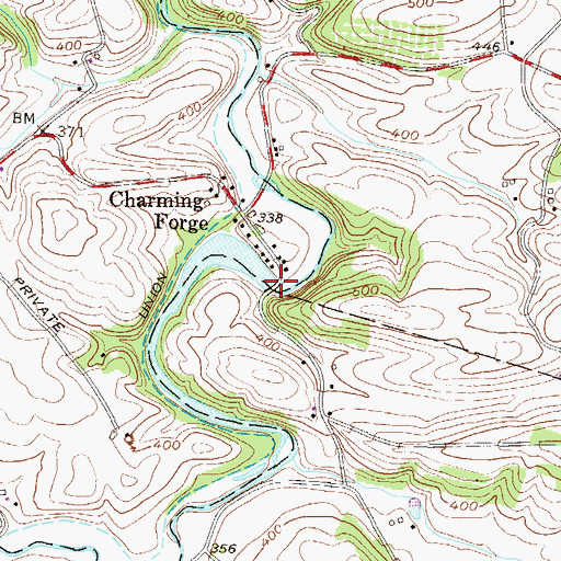 Topographic Map of Old Charming Forge Dam, PA