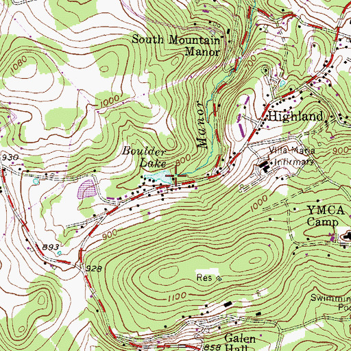 Topographic Map of Boulder Lake Dam, PA